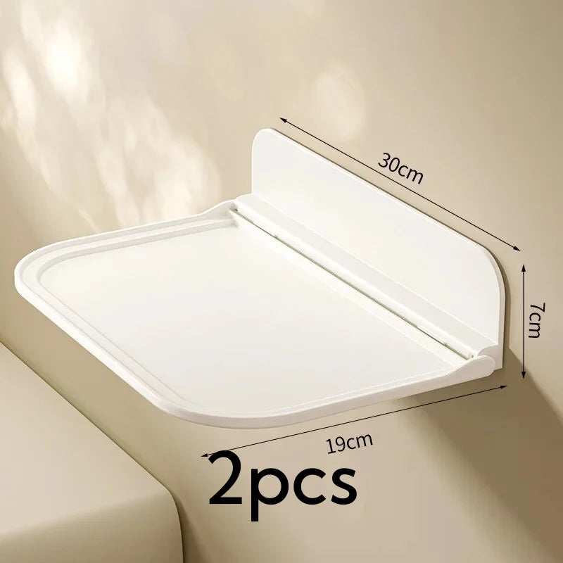 Fold-Down Wall Shelf with Phone Holder-No Drill Bathroom Organizer