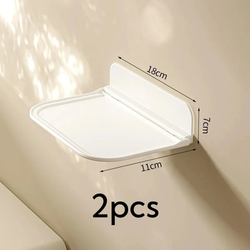 Fold-Down Wall Shelf with Phone Holder-No Drill Bathroom Organizer